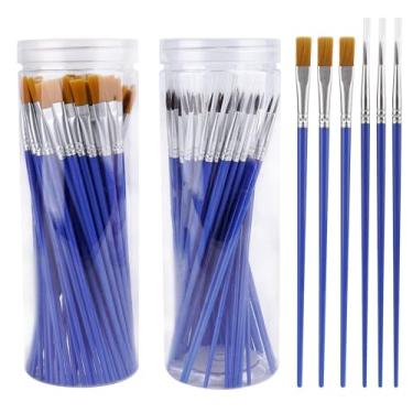 Imagem de SHIDOW Pincéis de tinta planos, pincéis de cabelo de nylon, com conjunto de pincéis de tinta acrílica pontiagudos, planos e pontiagudos, para aquarela, guache, acrílico, pintura a óleo (100 peças)