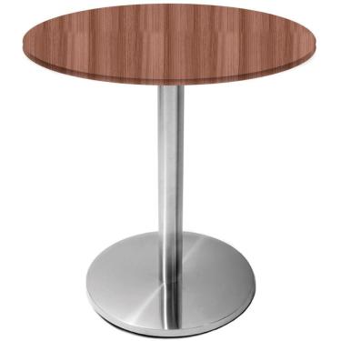 Imagem de Mesa Beta Inox 75 Cm altura Disco Redondo Tampo Mdp Redondo 70 Cm Largura X 2,50 Cm Altura Walnut