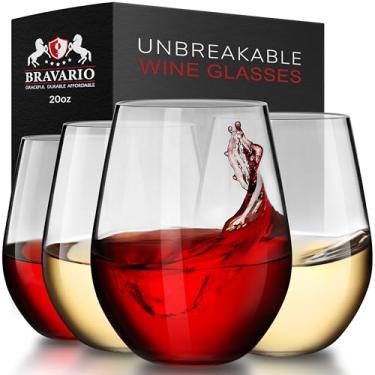 Imagem de Bravario Taças de vinho de plástico inquebráveis sem haste | Reutilizáveis | Plástico Tritan 100% inquebrável | Seguro para lava-louças | Sem BPA | Incrível para uso interno e externo | 590 ml,