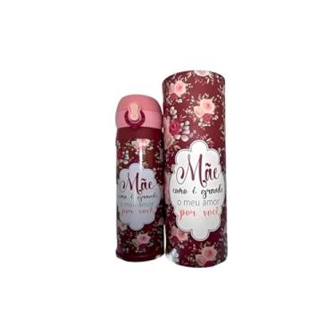 Imagem de Garrafa Térmica de Aço Inox, 450ml, Design Floral Dia das Mães, Squeeze com Tampa Fast Click, Vermelha