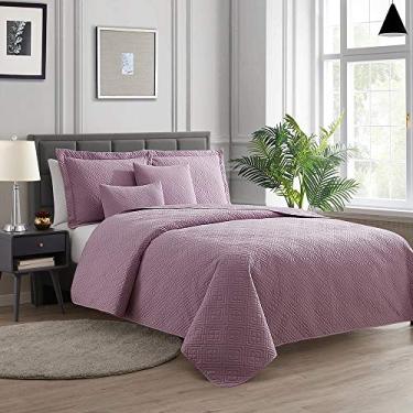 Imagem de Hearth & Harbor Colchas tamanho solteiro - conjunto de colcha para todas as estações, conjunto de cama leve de trama Pinsonic - Conjunto de colcha de solteiro de 5 peças com fronhas, diamante