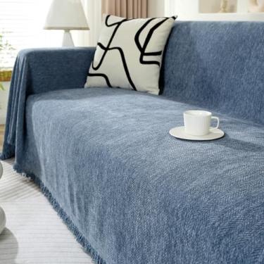 Imagem de 5JJJLOOOPP Capa de sofá impermeável 180 * 130 cm capa multiuso sofá com ou sem apoios de braço retangular tamanho grande liso elegante 2 lugares 3 lugares capa de cama chenille (cor 5 180 * 320 cm)