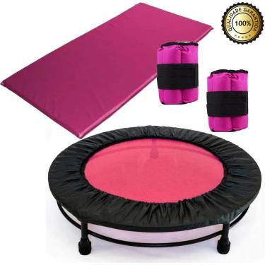 Imagem de Kit Ginástica Rosa Jump+Colchonete+Caneleira 5 Kg+Capa Preto