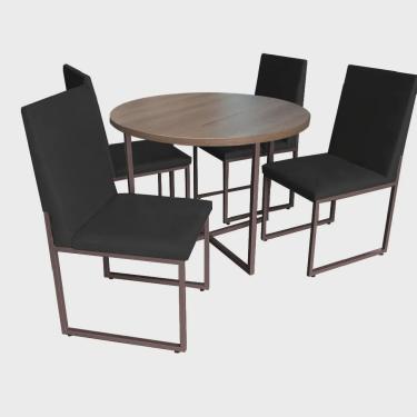 Imagem de Kit Mesa de Jantar Theo com 4 Cadeiras Sttan Ferro Marrom Tampo Carvalho Suede Preto -...