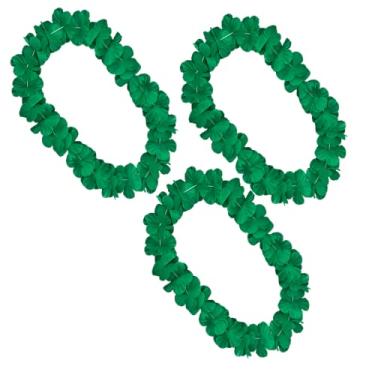Imagem de blinkee Pacote com 3 – Colar de flor havaiana Aloha Verde Groovy – Pacote com três, não iluminado, 91 cm, ideal para Luau inspirado em hippies, festas na praia e celebrações da paz, 36", Cetim, Sem