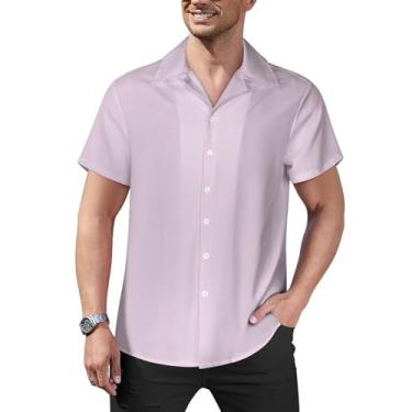 Imagem de Blush Lavender-53 Camisa Havaiana Masculina Manga Curta Camisa de Praia Casual Camisa de Verão, Blush Lavender-53, M