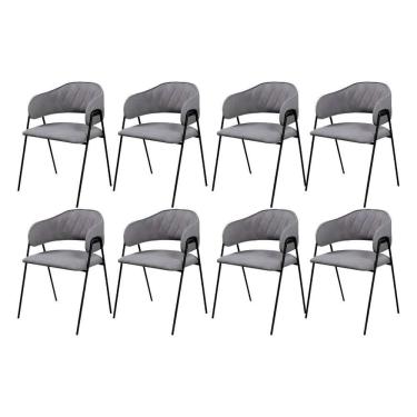 Imagem de Conjunto 8 Cadeiras Jantar Base Metal Retro Cinza