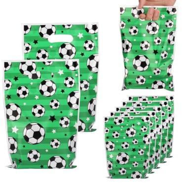 Imagem de 50 peças de sacolas de brinde de futebol, sacolas de lembrancinhas de festa com alça para equipe, reutilizável, brilhante, metálico, doces, envoltórios para lanches, eventos esportivos, decorações de