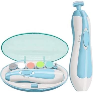 Imagem de Lixador de Unhas Elétrico para Bebê com 6 Lixas + Luz LED - Aparador Seguro Infantil e Adulto - Kit Completo com Estojo (Azul)