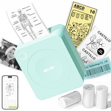 Imagem de Nelko Impressora de adesivos, miniimpressora PM230 de impressão portátil Bluetooth com 3 rolos de papel, mini impressora de cápsulas de impressão com vários modelos para telefone e tablet, branco,