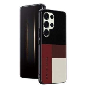 Imagem de HAO RIYLN Capa para Samsung Galaxy S25 Ultra/S25 Plus/S25, capa protetora de couro, fina, cor de emenda, negócios, capa à prova de choque, vermelha, S25plus