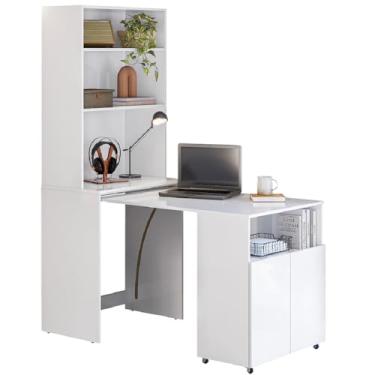 Imagem de Armário Multifuncional com Escrivaninha Retrátil para Escritório Duo Branco Kit's Paraná
