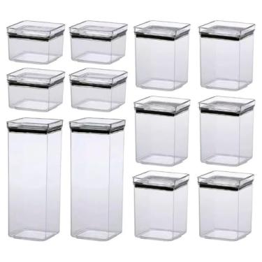 Imagem de Kit 12 Potes Mantimentos Hermético Quadrado Empilhável Cozinha Acrílico 2unis 2,2L + 6unis 1L + 4unis 480ml