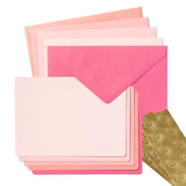 Imagem de Wishop Conjunto de 25 envelopes coloridos A7 com cartões e adesivos, 5 cores para casamentos, convites, aniversário, chá de bebê, 12,7 x 18 cm (rosa 5 cores)