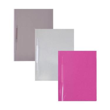 Imagem de Kit 03 Pastas Grampo Trilho Plástica Oficio Cristal, Fume, Rosa ACP  C