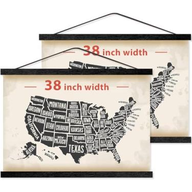 Imagem de Pacote com 2 cabides magnéticos para pôster de madeira, 96 cm, ímãs extra fortes, montagem rápida e fácil de usar, cabide de pôster de madeira para arte de parede, fotos, impressões, mapas, tela, 96 x 61 cm x 71 cm, preto