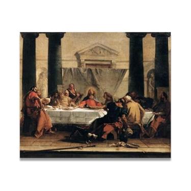 Imagem de A Última Ceia Giovanni Battista Tiepolo Impressão em tela – Obra-prima rococó barroca, pintura escolar de Veneza, pintura a óleo decorativa para galeria doméstica 60 x 72 cm