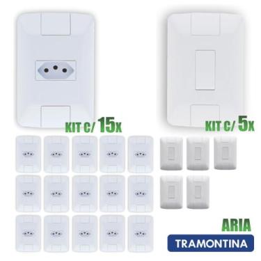 Imagem de Tomada Simples Aria Branco Tramontina 10A/250V Kit c/ 15 unidades + In