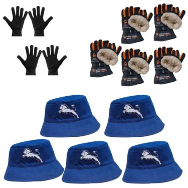 Imagem de Luva Básica, Luva de Moto Forrada, Chapeu Bucket (2 Luva Preta + 5 Luva de Moto Laranja + 5 Chapeu Azul)