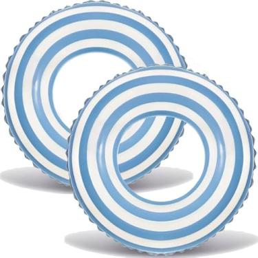 Imagem de 2 peças boias para adultos anéis listrados boia de piscina grande para adultos, 76 cm clássico listrado adolescentes adultos tubos internos verão praia despedida de solteira (pirulito azul, 2)
