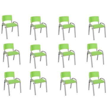Imagem de Kit 12 Cadeira Iso Infantil Creche, Escola Base Cinza Verde Claro - LA