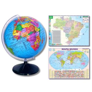 Imagem de Globo Terrestre Decorativo + Mapa do Brasil e Mapa Mundi Gigantes - Li