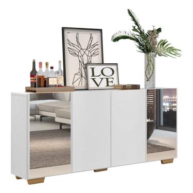 Imagem de Aparador Buffet 4 Portas Com Espelho Vegas V3563 Branco/Natural