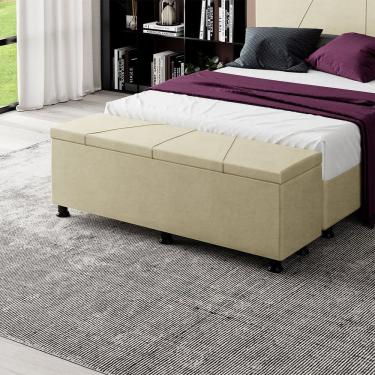 Imagem de Baú Sapateira Estofada Casal King Size 195 Cm Júpiter Veludo Skybox Bege