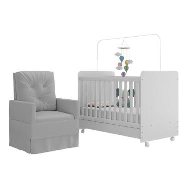 Imagem de Berço Americano 3x1 Com Colchão Incluso Poltrona De Amamentação Multimóveis Mp4089 Branco/cinza Branco/cinza