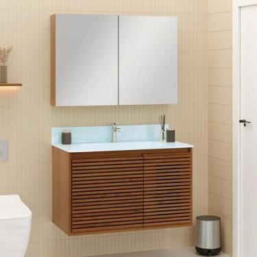 Imagem de Gabinete Ripado 80 Freijó Creta com Bancada de Vidro - Astral Design