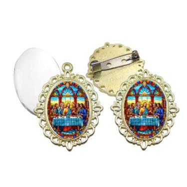 Imagem de Broche com Relicario Dourado Santa Ceia Terno Noivo lapela Qualidade R