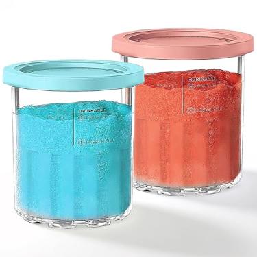 Imagem de Kangbo Para Máquinas De Sorvete Luxo Ninja Creami Nc500 Nc501 Series, Canecas E Tampas - Pacote Com 2, Compatível 24 Oz, Tamanho Família Xl, Sem Bpa Lavável Na Máquina Lavar Louça (Azul/Rosa)