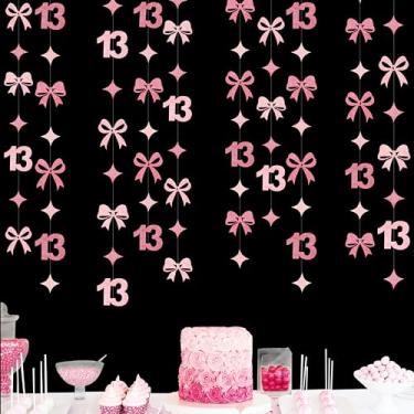 Imagem de pinkblume Decorações De Aniversário 13 Anos Com Laço Rosa Brilhante, Guirlanda Serpentina, Faixa Fundo Para Meninas, Feliz Oficial Adolescente, Brindes Aos Anos, Suprimentos Festa