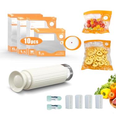 Imagem de CABIBOX Seladora a vácuo para alimentos, seladora a vácuo portátil (seladoras a vácuo manuais + 10 sacos reutilizáveis de tamanho misto), conjunto de seladores a vácuo portátil para viagens, Fresh