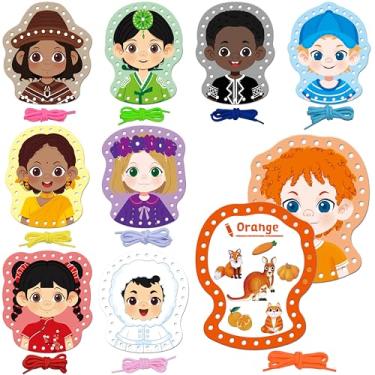 Imagem de SpriteGru 9 Peças De Cartões Com Laços Rosto Feliz, Costura Coloridos Frente E Verso Coloridos, Jogos Educativos Aprendizagem, Brinquedos Para Desenvolvimento Da Imaginação Crianças Em Idade Pré-Esc