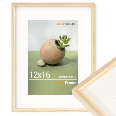 Imagem de RICHFOCUS Moldura 12X16 Com Acabamento Fosco Para Foto 9X12, Madeira De Pinho Maciço Natural, Pôster Vidro Temperado - Montagem Na Parede Horizontal Ou Vertical, Exibição Galeria, Pintura Arte