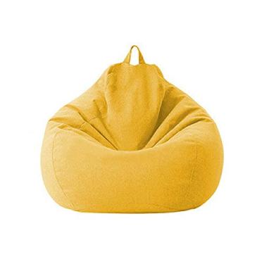Imagem de QIROG Lazy Bean Bag Capa de sofá capa de cadeiras sem enchimento pano de linho assento espreguiçadeira beatpack sofá tatami sala de estar móveis - amarelo_G