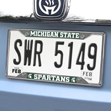 Imagem de FANMATS Moldura para placa de licença de metal cromado Michigan State Spartans 14865, cores do time, 15,9 cm x 31,1 cm