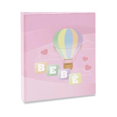 Imagem de Álbum de fotos Ical, encadernação fichário, para 60 fotos 15x21cm - envelope plástico branco - linha Bebê - modelo rosa - balão - 74