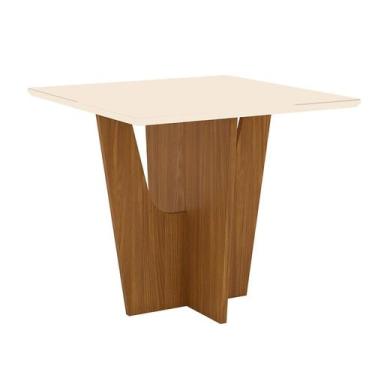 Imagem de Mesa de Jantar Quadrada com Tampo de Vidro Danielly Off White e Nature