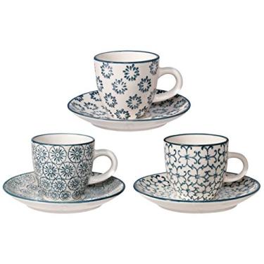 Imagem de Bloomingville Xícaras de café expresso com pires Kristina, conjunto de 3 estilos, azul, 83 ml