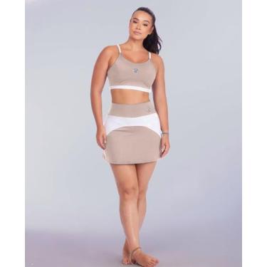 Imagem de Conjunto Esportivo Feminino De Beach Tennis Bicolor Top Alças Duplas C