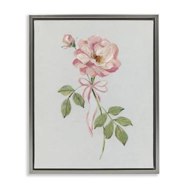 Imagem de Stupell Industries Zinnia rosa com fita cinza moldura flutuante arte de parede design por Sally Swatland, 17 x 21