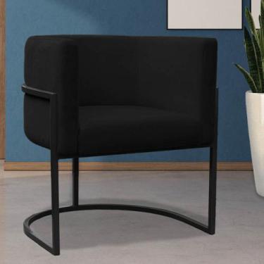 Imagem de Poltrona Reforçada Decorativa Sala Carla Base Ferro Preta Suede - DECO