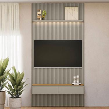 Imagem de Painel para TV Até 60 Polegadas 2 Portas 1 Prateleira Ripado Tauri/Gris Fosco 810010301 - Linea Brasil