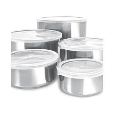 Imagem de Conjunto de Potes em Aço Inox com Tampa de Silicone, 5 Peças, 250ml a 1250ml