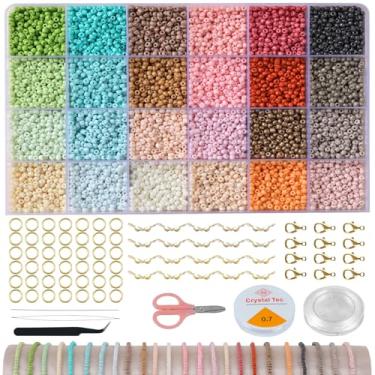Imagem de Linyumuxiang Kits de miçangas, kit de miçangas de pônei, kit de fabricação de pulseiras de 24 cores, kit de contas de vidro de 7200 peças, kit de contas de cintura pequena com cordão elástico,