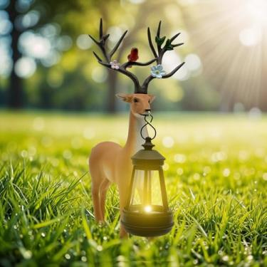 Imagem de Vasesun Lanterna solar para decoração de estátuas de jardim, 30,5 cm, estatueta de veado ao ar livre, luzes para decoração de pátio de quintal - Presente exclusivo de Natal de inauguração de casa para