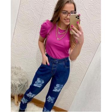 Imagem de Blusa feminina canelada manga curta bufante  - propria