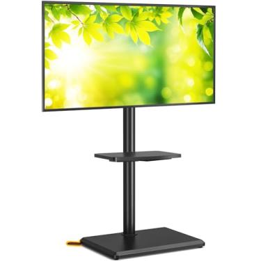 Imagem de 5Rcom Suporte de TV de chão com suporte para TVs de 32 a 60 polegadas, suportes de TV giratórios e ajustáveis em altura com base de madeira, suporte alto para TV com prateleira de até 40 kg para sala